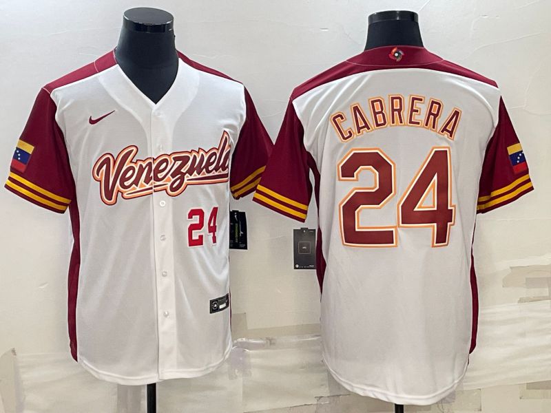 Men 2023 World Cub Venezuela #24 Cabrera White Nike MLB Jersey3->more jerseys->MLB Jersey